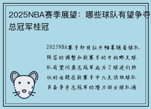 2025NBA赛季展望：哪些球队有望争夺总冠军桂冠
